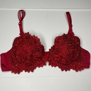 Lise Charmel 36B Embroidery Demi Bra Floral Underwire Uplift Satin Bow Vintage